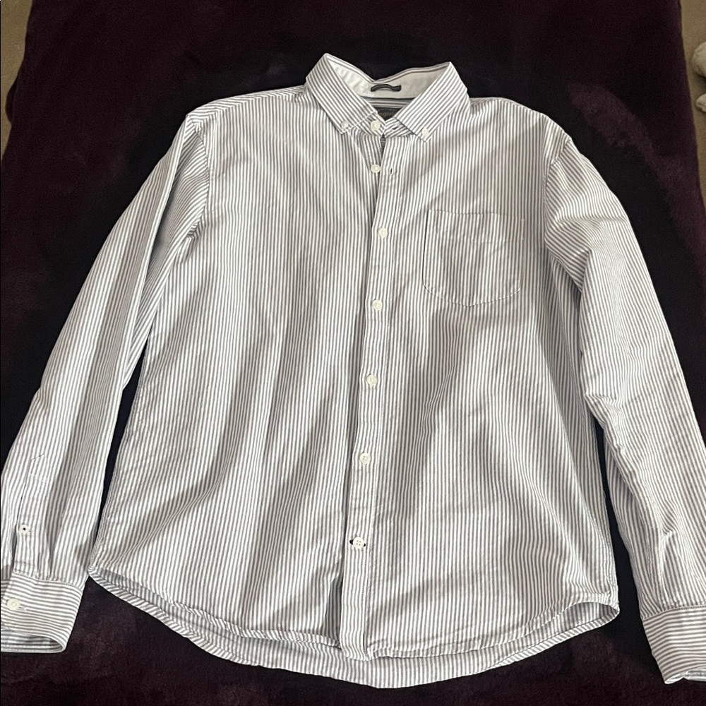 Original Penguin Heritage Slim Fit Men's Grey and White Stripe Button-Down Shirt
